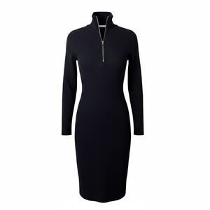 Rag & Bone Laila Zip Rib Knit Midi Dress Black Long Sleeve Bodycon Size S